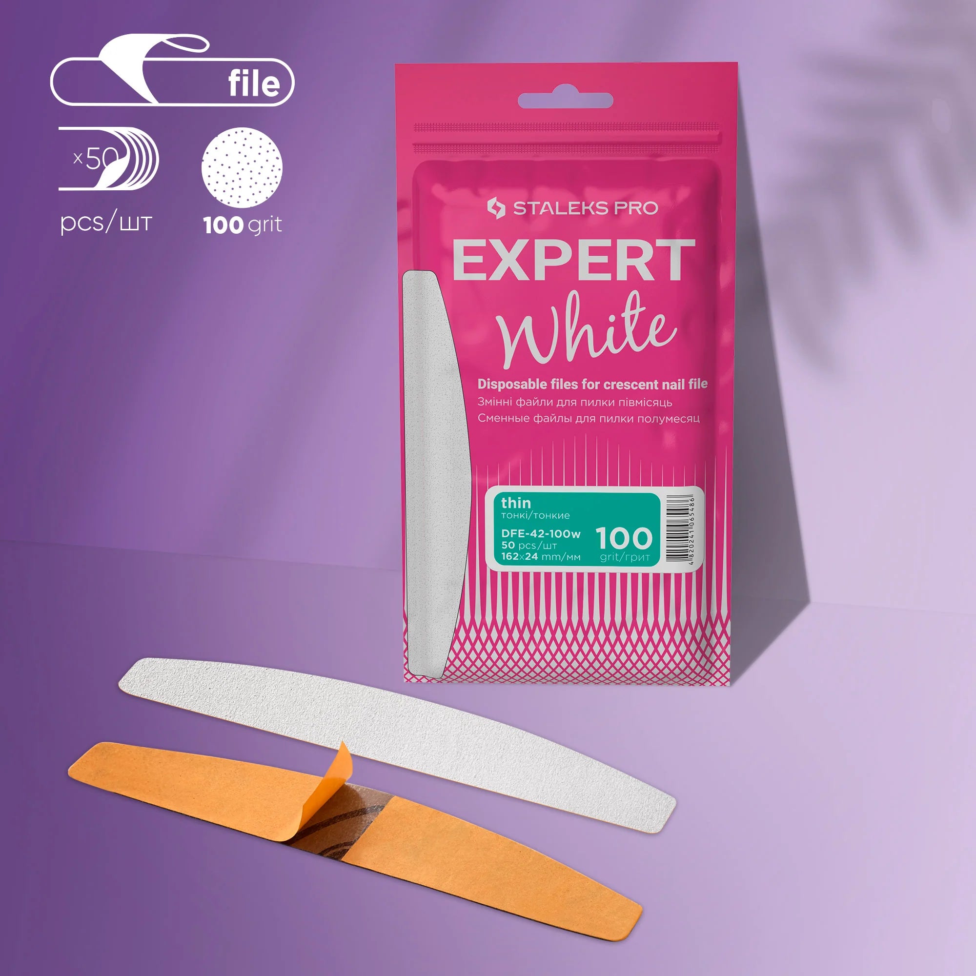 STALEKS PRO EXPERT 42 (White Thin) REFILL PADS for CRESCENT FILE, 50pc