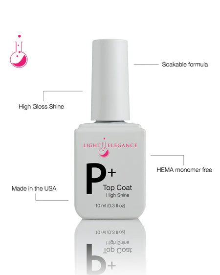 P+ High Shine Soak Off Top Coat, 10 ml