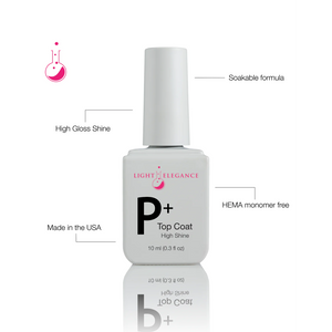 P+ High Shine Soak-off Top Coat, 10 ml