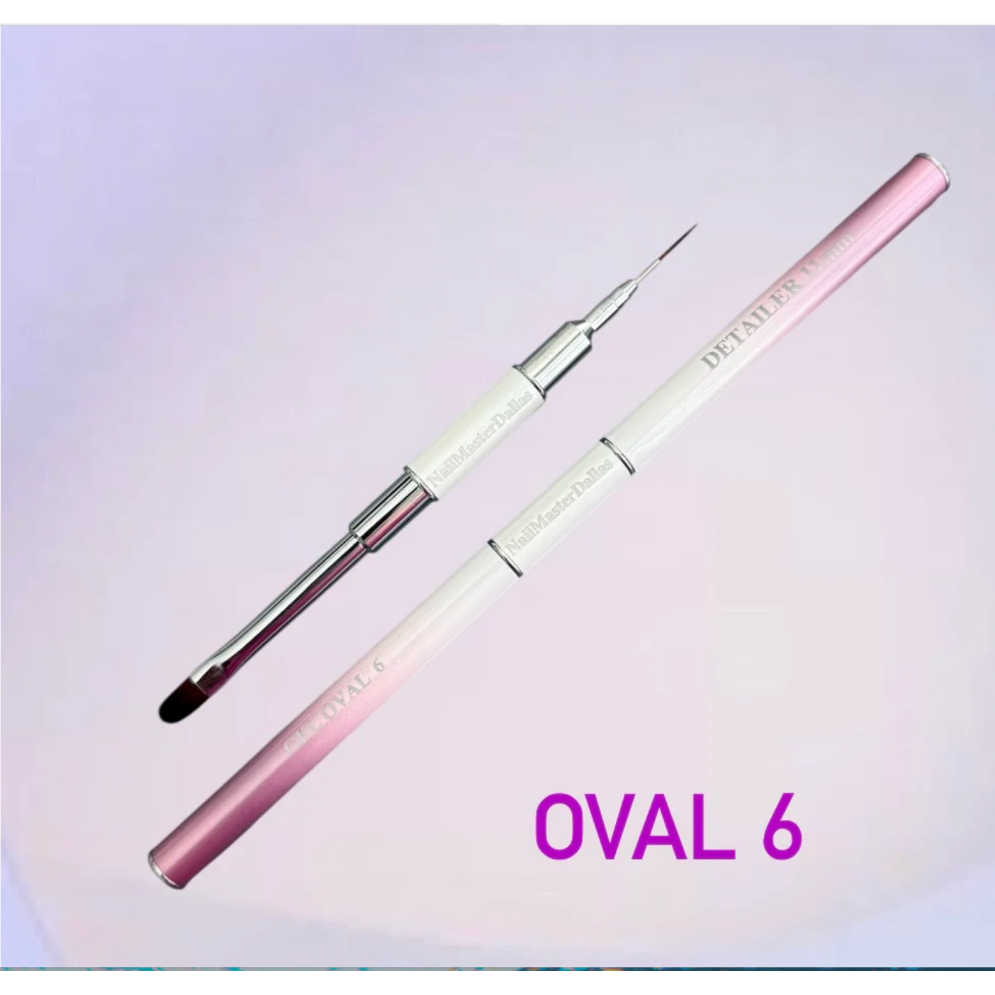 NMD Dual Brush - 11mm Detailer & Oval 6 Flat (Pink + White Ombre Handle)-Brushes-NMD-Gel Essentialz