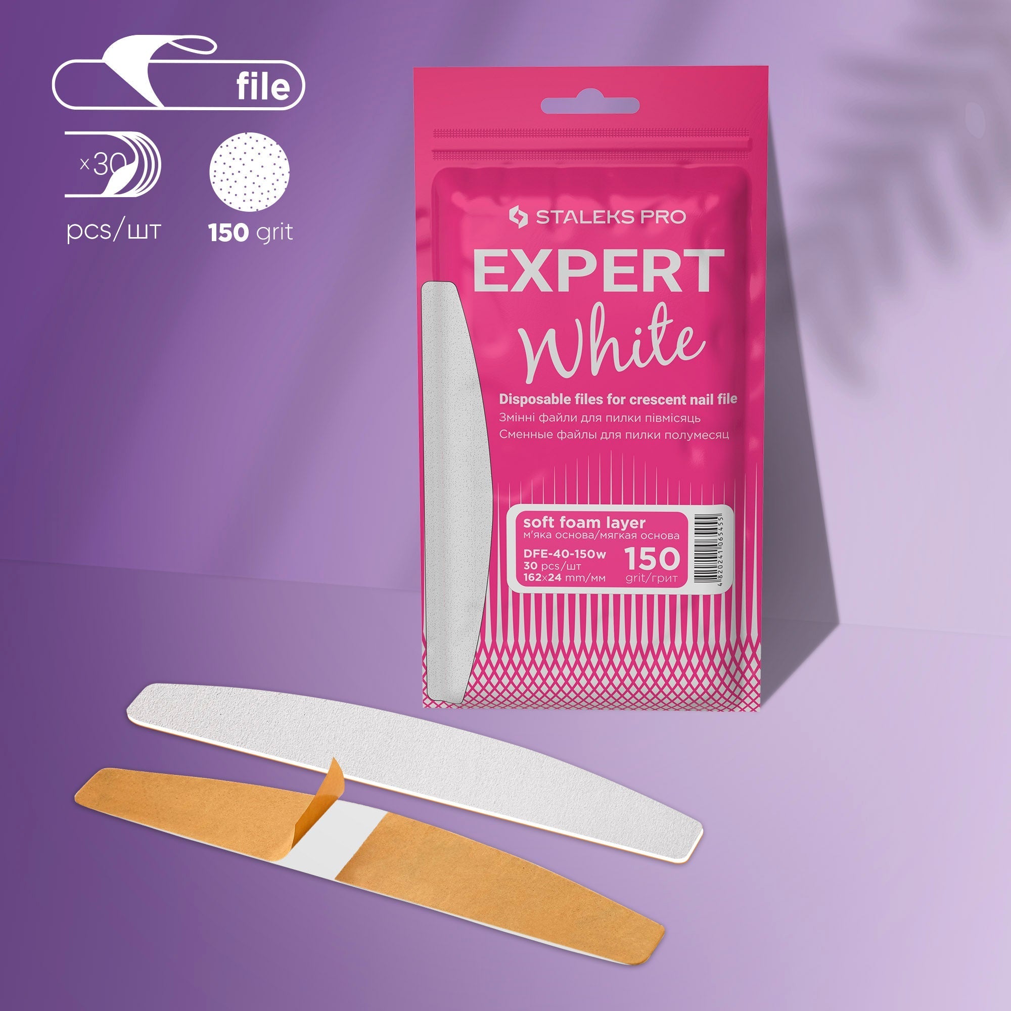 Disposable adhesive files for Crescent metal base  - EXPERT 40 White Soft Foam (30 pcs)