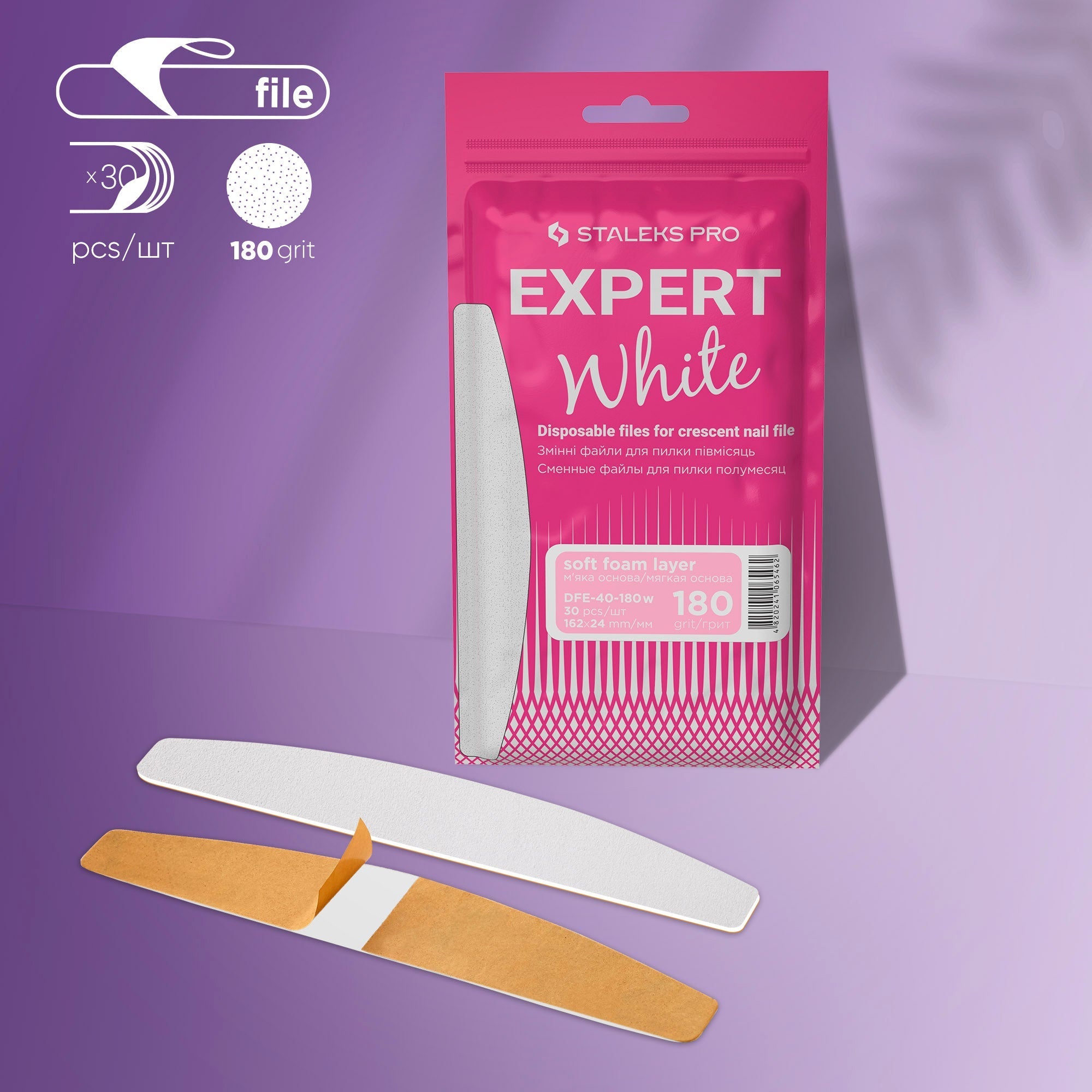Disposable adhesive files for Crescent metal base  - EXPERT 40 White Soft Foam (30 pcs)