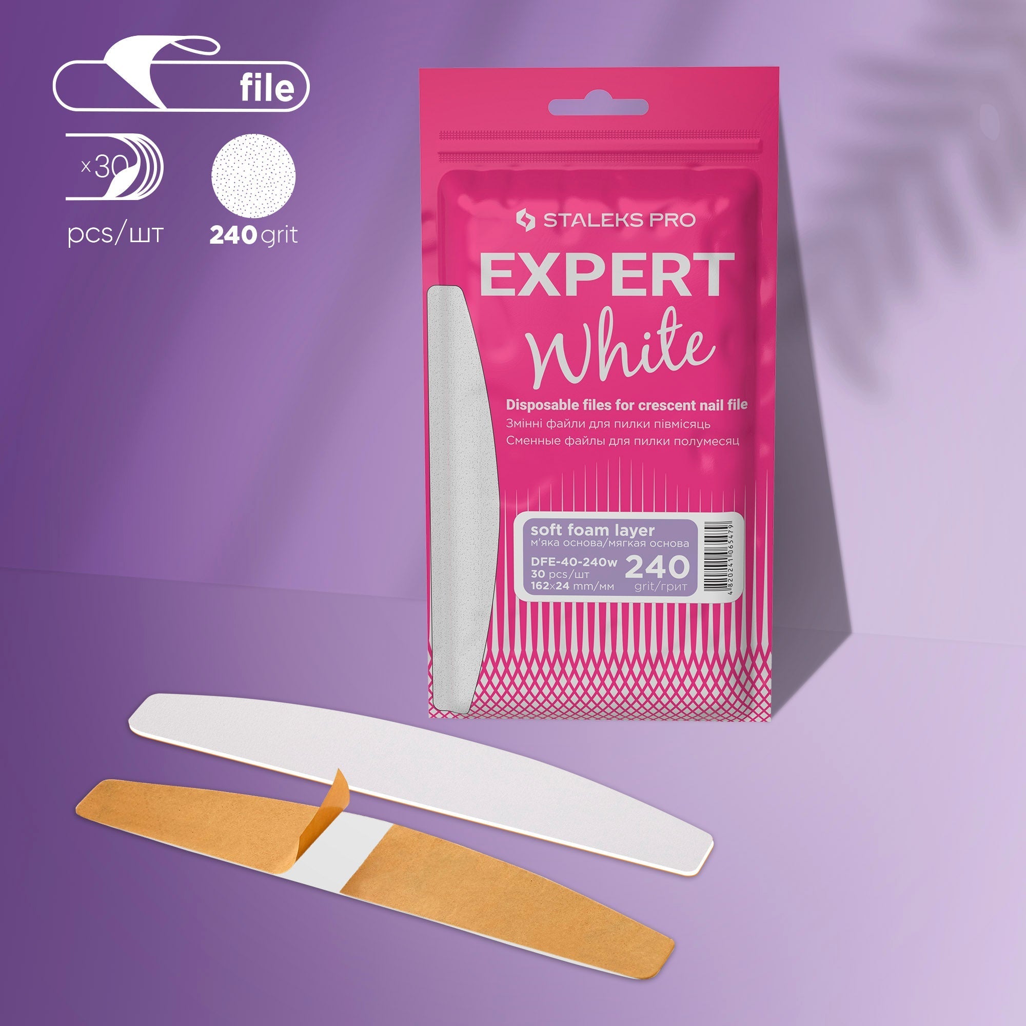 Disposable adhesive files for Crescent metal base  - EXPERT 40 White Soft Foam (30 pcs)