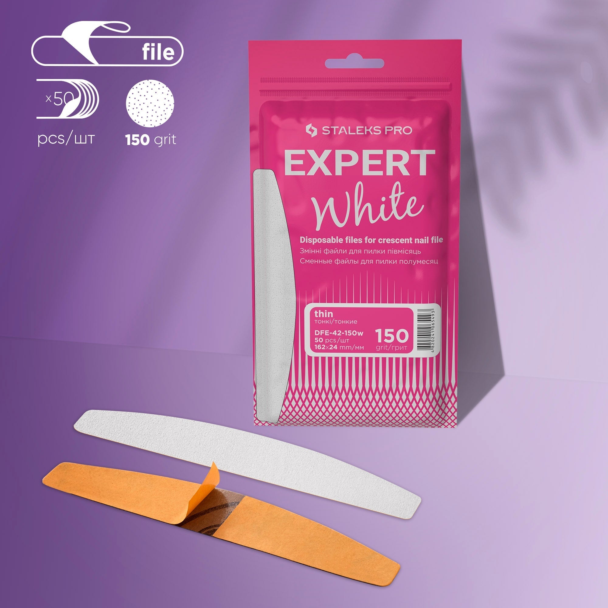 Disposable adhesive files for Crescent nail file - EXPERT 42 White Thin (50 pcs)
