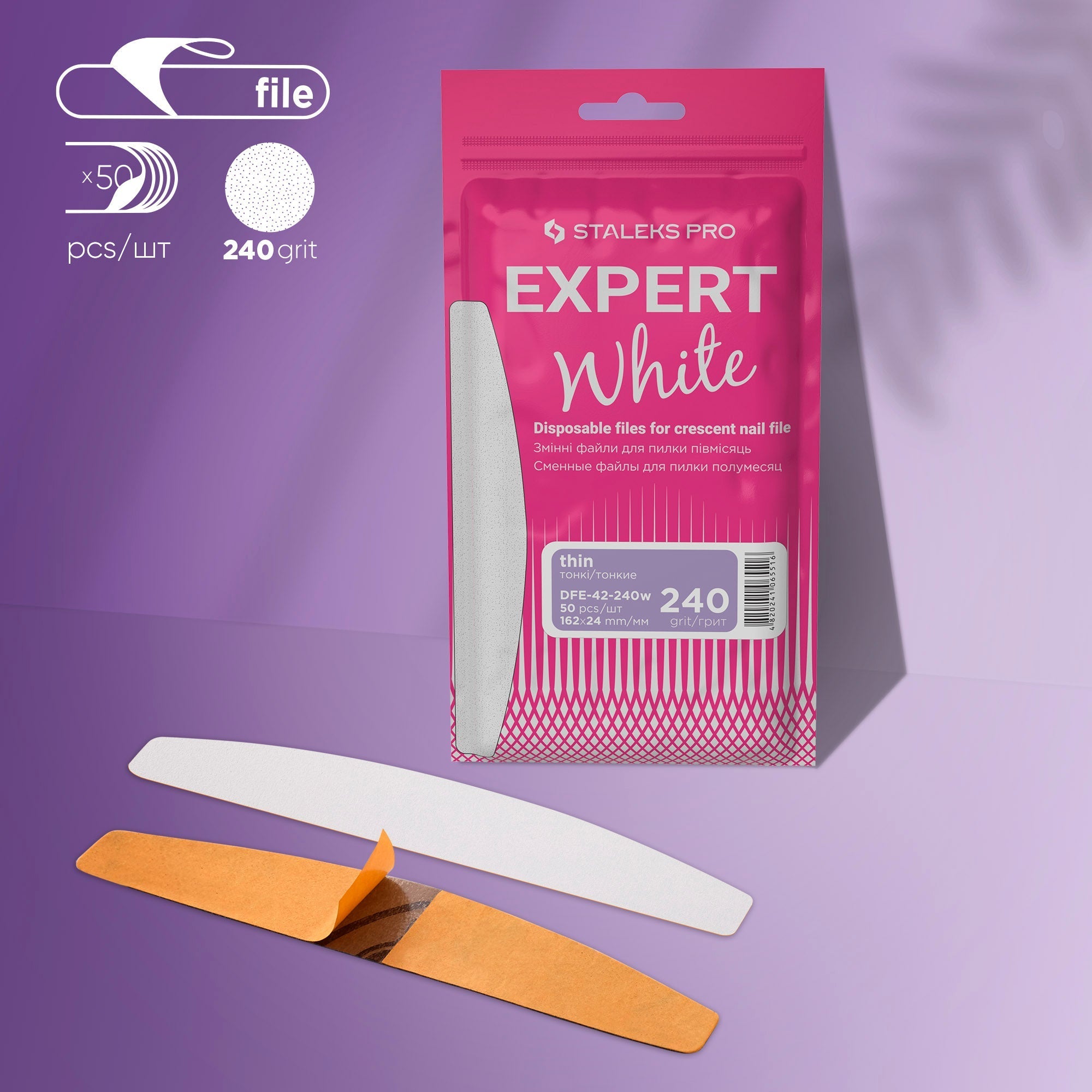 Disposable adhesive files for Crescent nail file - EXPERT 42 White Thin (50 pcs)
