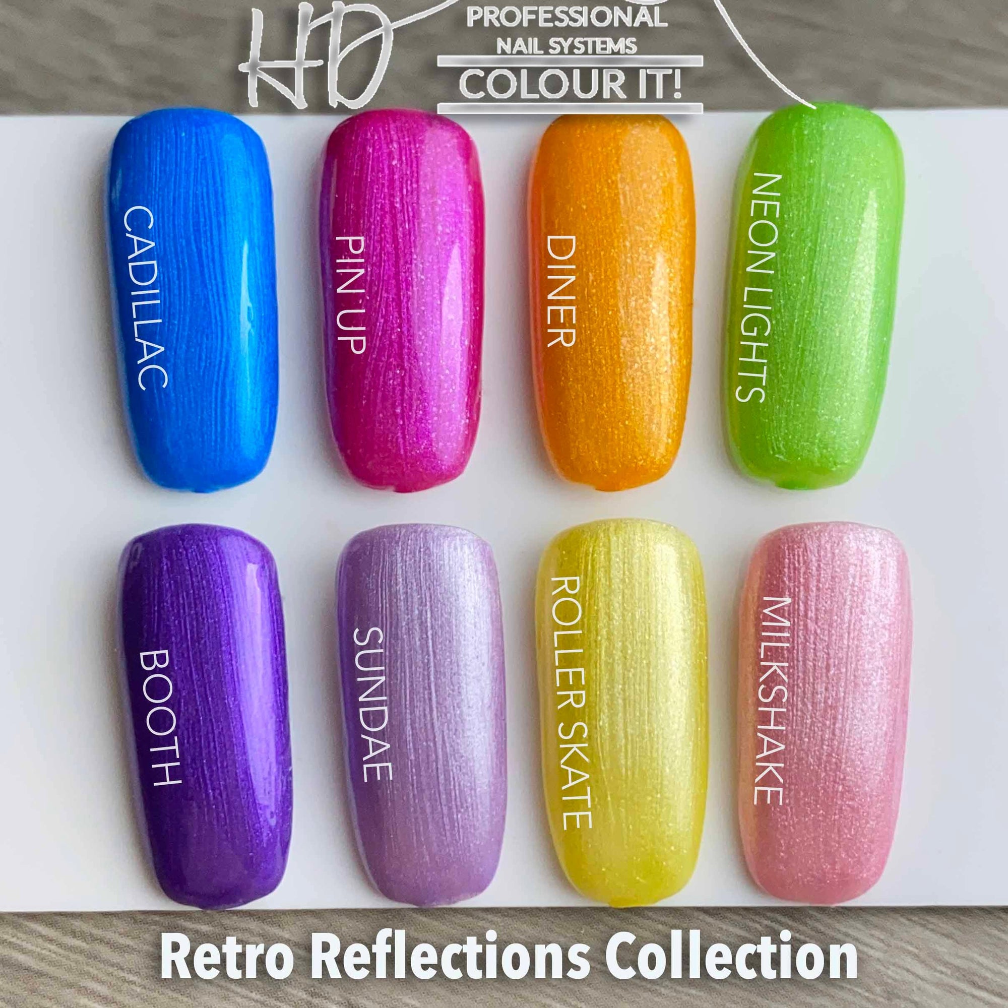 HD Colour It! Retro Reflections Collection (all 8 colors 15ml) - Gel Essentialz